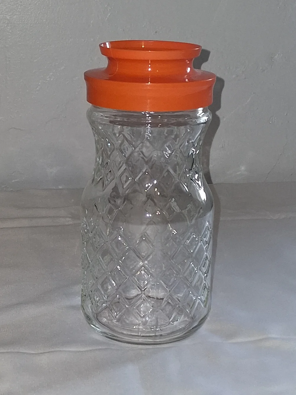 Vintage Anchor Hocking Wexford Glass Clear Glass Storage Jar W/ orange Lid
